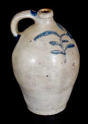 New York State Stoneware Jug w/ Elaborate Incised Floral Decoration, c1825