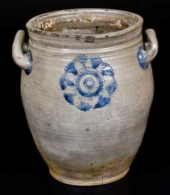 Very Fine attrib. C. Crolius, Manhattan, Stoneware Jar w/ Impressed Decoration, c1810