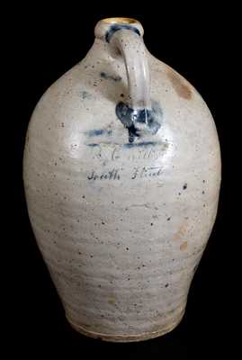 Very Rare NYC Stoneware Jug Inscribed "R. C. Willis / South Street," c1820s