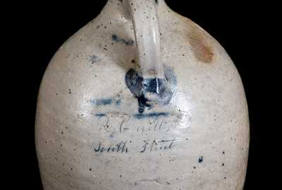 Very Rare NYC Stoneware Jug Inscribed "R. C. Willis / South Street," c1820s