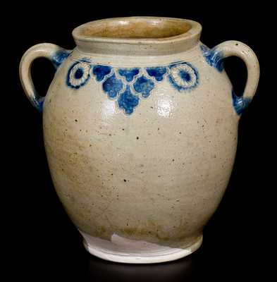 Very Fine Vertical-Handled Stoneware Jar w/ Impressed Designs, Crolius, Manhattan, c1790