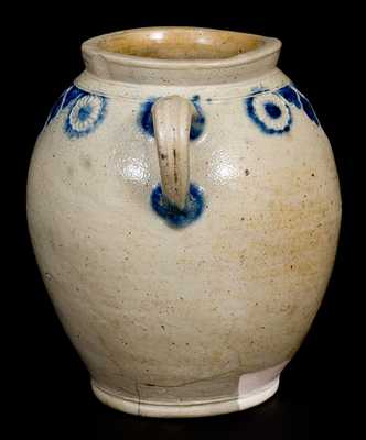 Very Fine Vertical-Handled Stoneware Jar w/ Impressed Designs, Crolius, Manhattan, c1790