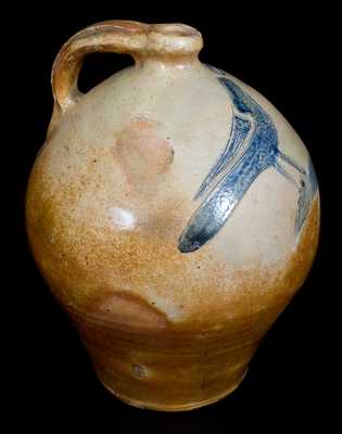 Rare Ovoid Stoneware Jug w/ Very Fine Incised Bird Decoration, Manhattan, circa 1800