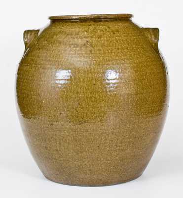 Exceptional 10 Gal. JCM Stoneware Jar, related to Daniel Seagle, Catawba Valley, NC, c1840