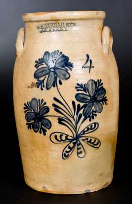 4 Gal. W. H. FARRAR & CO. / GEDDES, NY Stoneware Churn w/ Fine Slip-Trailed Decoration