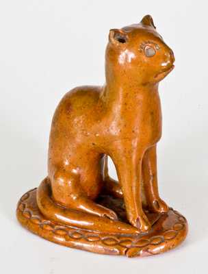 Glazed Redware Figure of a Cat, Pennsylvania origin, circa 1850-1880
