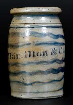 Fine One-Quart James Hamilton (Greensboro, PA) Stoneware Striped Canning Jar