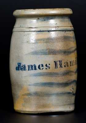 Fine One-Quart James Hamilton (Greensboro, PA) Stoneware Striped Canning Jar