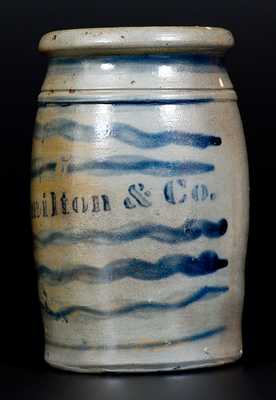 Fine One-Quart James Hamilton (Greensboro, PA) Stoneware Striped Canning Jar