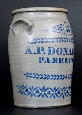 3 Gal. A. P. DONAGHHO / PARKERSBURG, W. VA. Stoneware Jar w/ Stenciled Decoration