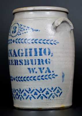 3 Gal. A. P. DONAGHHO / PARKERSBURG, W. VA. Stoneware Jar w/ Stenciled Decoration