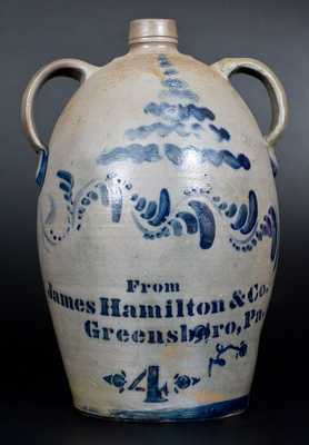 4 Gal. "From James Hamilton & Co. / Greensboro, Pa." Double-Handled Stoneware Jug