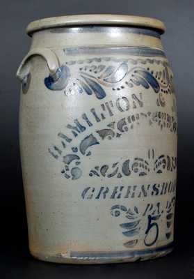 5 Gal. HAMILTON & JONES / GREENSBORO, PA Stoneware Jar