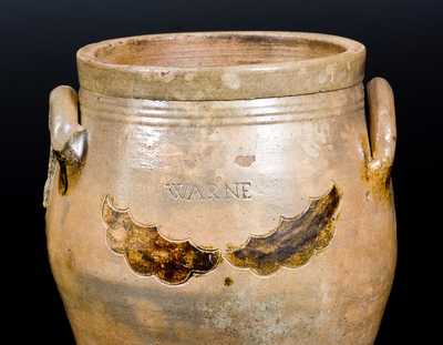 Fine WARNE Stoneware Jar, Thomas Warne, South Amboy, NJ, early 19th century