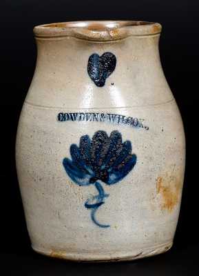 Fine 1/2 Gal. COWDEN & WILCOX (Harrisburg, PA) Stoneware Pitcher w/ Floral Decoration