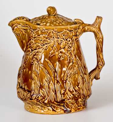 Rockingham Herons in Bullrushes Covered Ale Pitcher att. Bennett Pottery, Baltimore, 1869-74