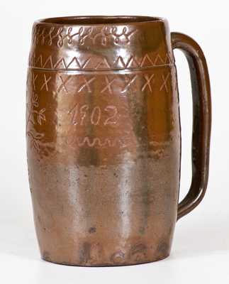 Unusual Hue, Ohio Stoneware Incised Beer Mug
