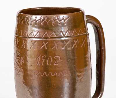 Unusual Hue, Ohio Stoneware Incised Beer Mug