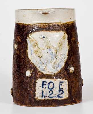 Very Unusual F.O.E. (Fraternal Order of Eagles) Stoneware Pitcher w/ Applied Eagle Motif