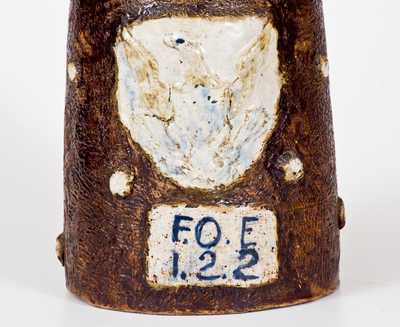 Very Unusual F.O.E. (Fraternal Order of Eagles) Stoneware Pitcher w/ Applied Eagle Motif