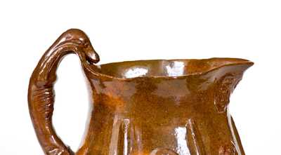 Unusual Redware Hound-Handled Pitcher w/ Inscribed Signature, probably Adams Co, PA
