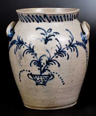 2 Gal. Stoneware Jar with Slip-Trailed Floral Basket Decoration, Baltimore, circa 1820