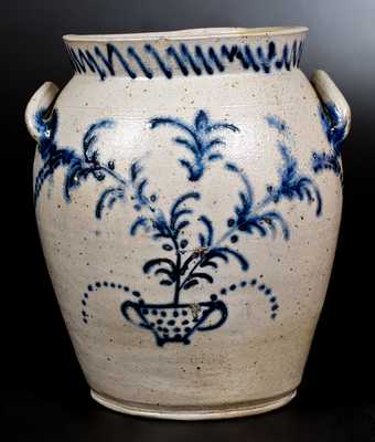 2 Gal. Stoneware Jar with Slip-Trailed Floral Basket Decoration, Baltimore, circa 1820