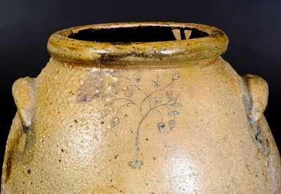 Rare Monumental Ohio Stoneware Jar w/ Incised Fish and Tree Decoration, Signed / Dated 1833