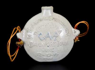 Unusual GAR Souvenir Stoneware Canteen, HINRICHS CROCKERY CO. / DAVENPORT, IOWA