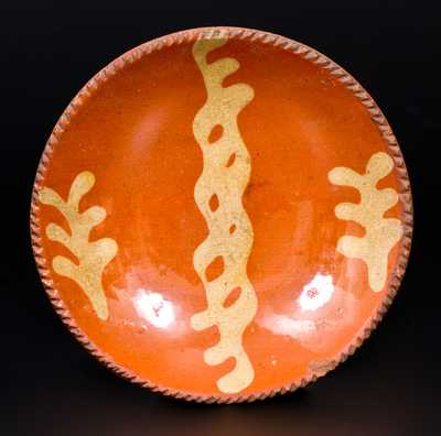 Small-Sized Redware Plate with Yellow Slip Decoration, probably Philadelphia