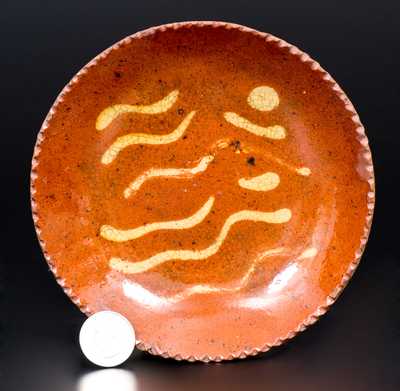 Small-Sized Pennsylvania Redware Plate with Yellow Slip Decoration