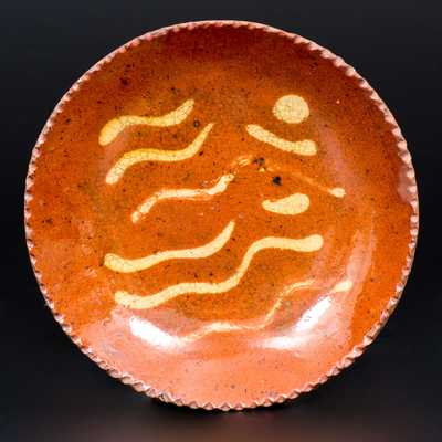 Small-Sized Pennsylvania Redware Plate with Yellow Slip Decoration