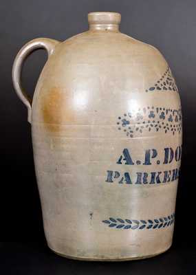 3 Gal. A. P. DONAGHHO / PARKERSBURG, W. Va. Stoneware Jug with Stenciled Decoration