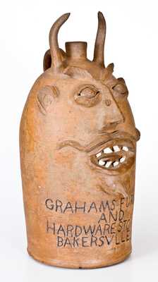 Extremely Rare and Important BROWN POTTERY (Arden, NC) Monumental Stoneware Devil Jug