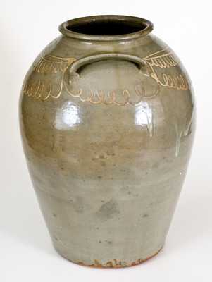 Fine Large-Sized CHANDLER / MAKER (Edgefield District, SC) Stoneware Jar w/ Slip Decoration