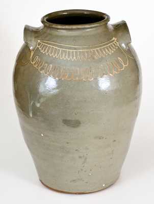 Fine Large-Sized CHANDLER / MAKER (Edgefield District, SC) Stoneware Jar w/ Slip Decoration