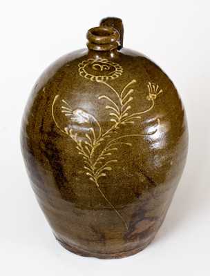 Very Fine 3 Gal. Edgefield, SC Stoneware Jug w/ Slip Decoration, att. Collin Rhodes, Shaw s Creek