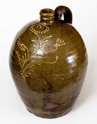 Very Fine 3 Gal. Edgefield, SC Stoneware Jug w/ Slip Decoration, att. Collin Rhodes, Shaw s Creek