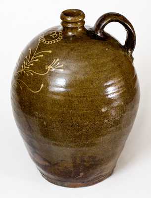 Very Fine 3 Gal. Edgefield, SC Stoneware Jug w/ Slip Decoration, att. Collin Rhodes, Shaw s Creek