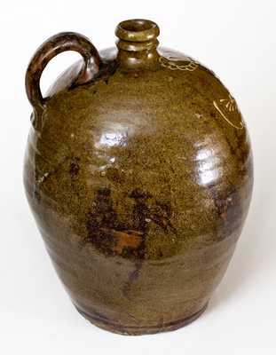 Very Fine 3 Gal. Edgefield, SC Stoneware Jug w/ Slip Decoration, att. Collin Rhodes, Shaw s Creek
