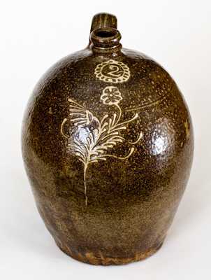 Very Fine 2 Gal. Edgefield, SC Stoneware Jug w/ Slip Decoration, att. Collin Rhodes, Shaw s Creek