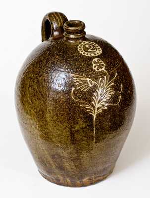 Very Fine 2 Gal. Edgefield, SC Stoneware Jug w/ Slip Decoration, att. Collin Rhodes, Shaw s Creek