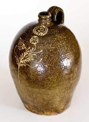 Very Fine 2 Gal. Edgefield, SC Stoneware Jug w/ Slip Decoration, att. Collin Rhodes, Shaw s Creek