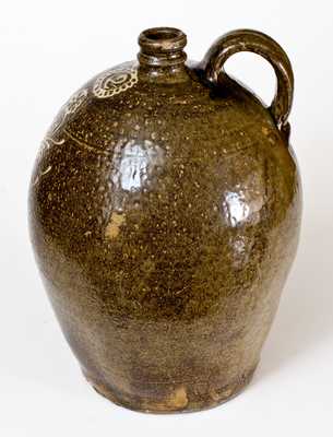 Very Fine 2 Gal. Edgefield, SC Stoneware Jug w/ Slip Decoration, att. Collin Rhodes, Shaw s Creek