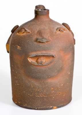Rare Stoneware Face Jug, Inscribed 