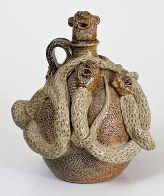 Modern Salt-Glazed Stoneware Temperance Jug, Signed