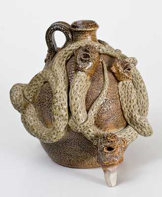 Modern Salt-Glazed Stoneware Temperance Jug, Signed