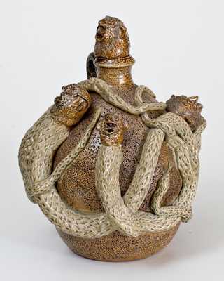 Modern Salt-Glazed Stoneware Temperance Jug, Signed