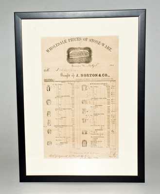 Framed J. Norton & Co, Bennington, VT, Stoneware Price List, July 2, 1860