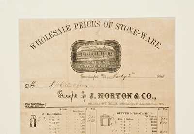 Framed J. Norton & Co, Bennington, VT, Stoneware Price List, July 2, 1860